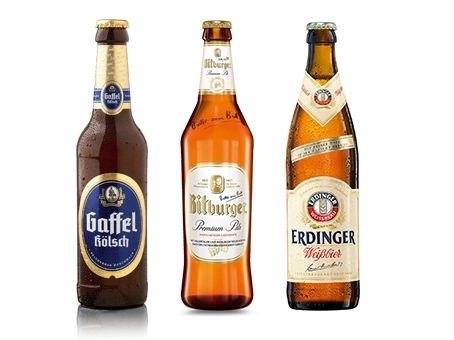 Kölsch, Pils und Erdinger Hefeweizen Bier